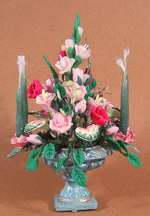 Roses and Glads in Jade Bowl with Set In Candles